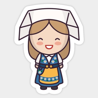 Cute Swedish Village Girl in Traditional Clothing Cartoon Sticker